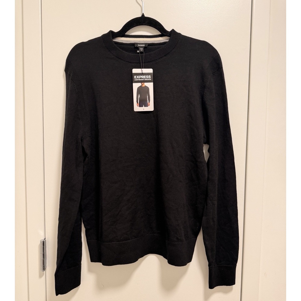 Express Lightweight Sweater Mens Small Black NWT Cotton Blend Crewneck 0363
